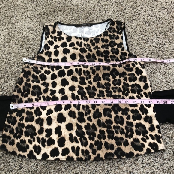 Zara Blouse Size Small Leopard Animal Print Bow Tie Front Peplum Tan Black - Picture 7 of 8